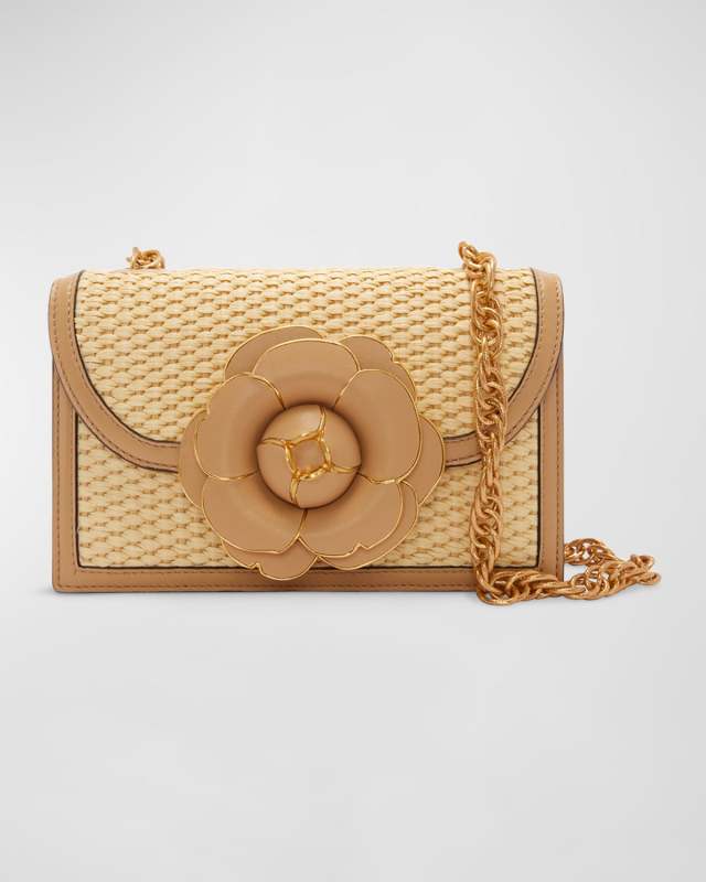 Classic Tro Flower Raffia Crossbody Bag